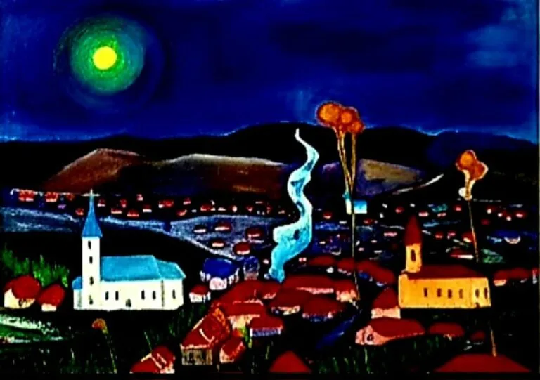 „Sat sub luna verde” — pictură de Luis Ludovic Garcia Camarero